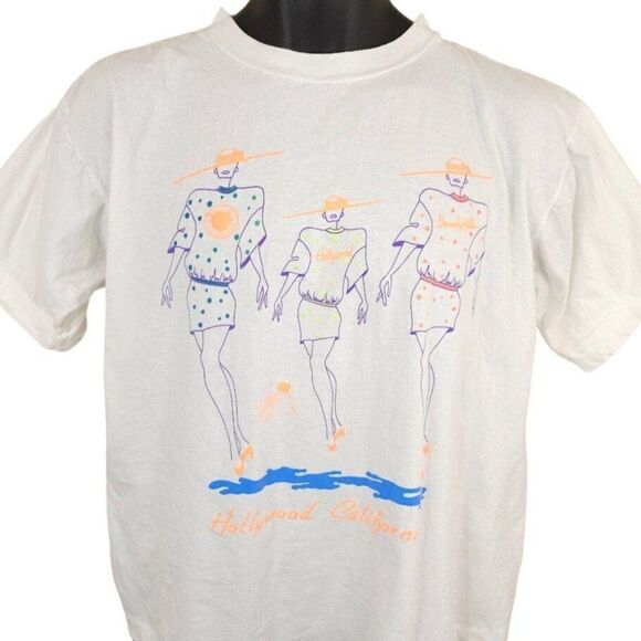 Hollywood T Shirt Mens Size Large Vintage 90s Beverly Hills Sunset Blvd Rodeo Dr - Picture 1 of 7